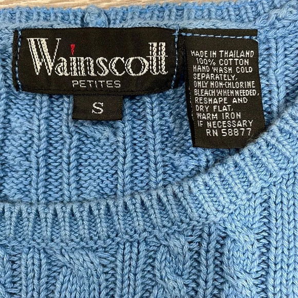 Vintage Wainscot Petites 100% Cotton Crew Neck Cable Knit Sweater Blue S - Picture 6 of 14